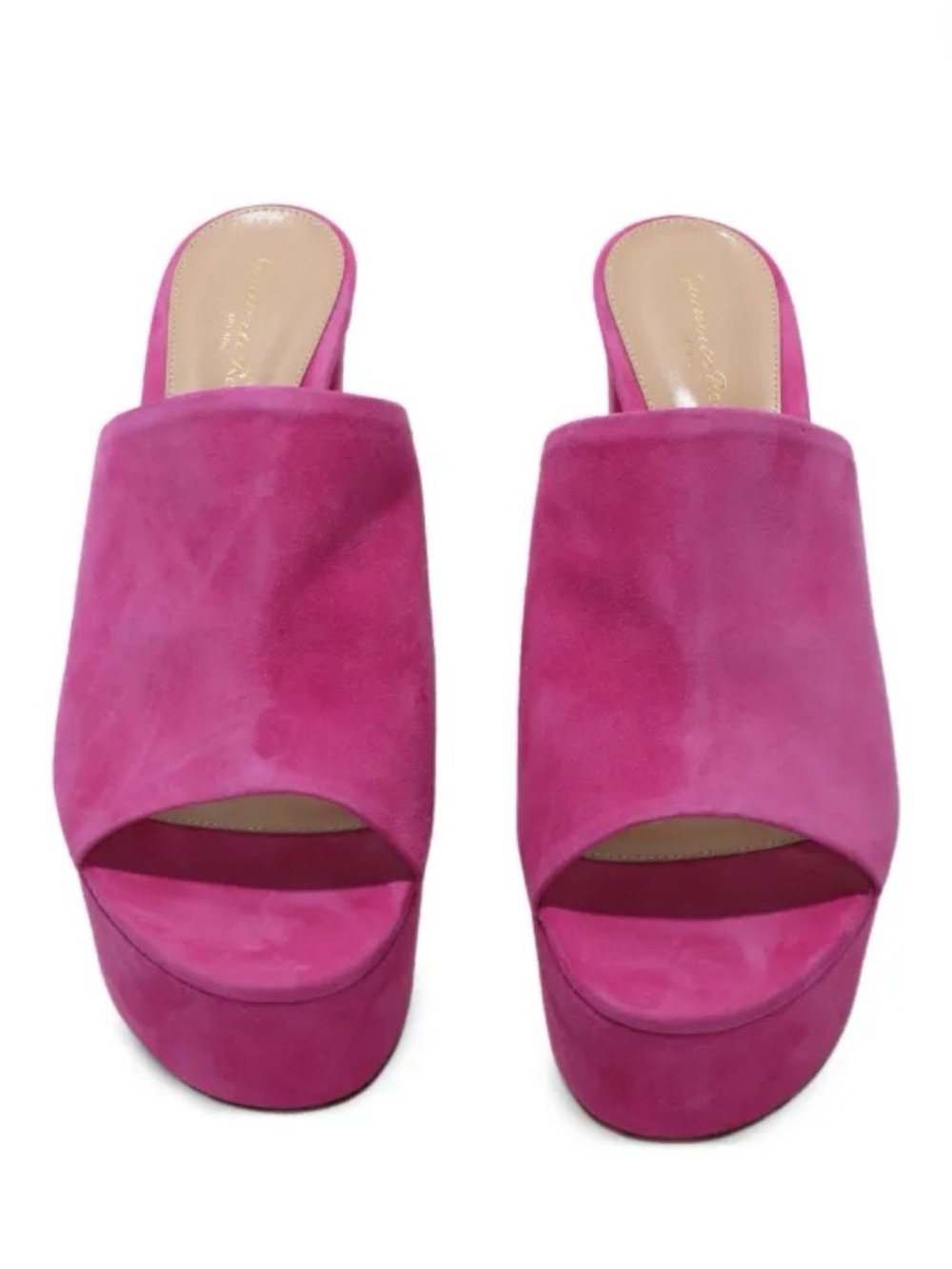 Gianvito Rossi Hot Pink Suede Platform Slide Sandals